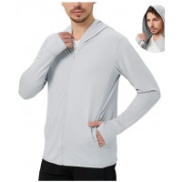 Grey Men's UPF 50+ Sun Protection Hoodie Shirt Lon...